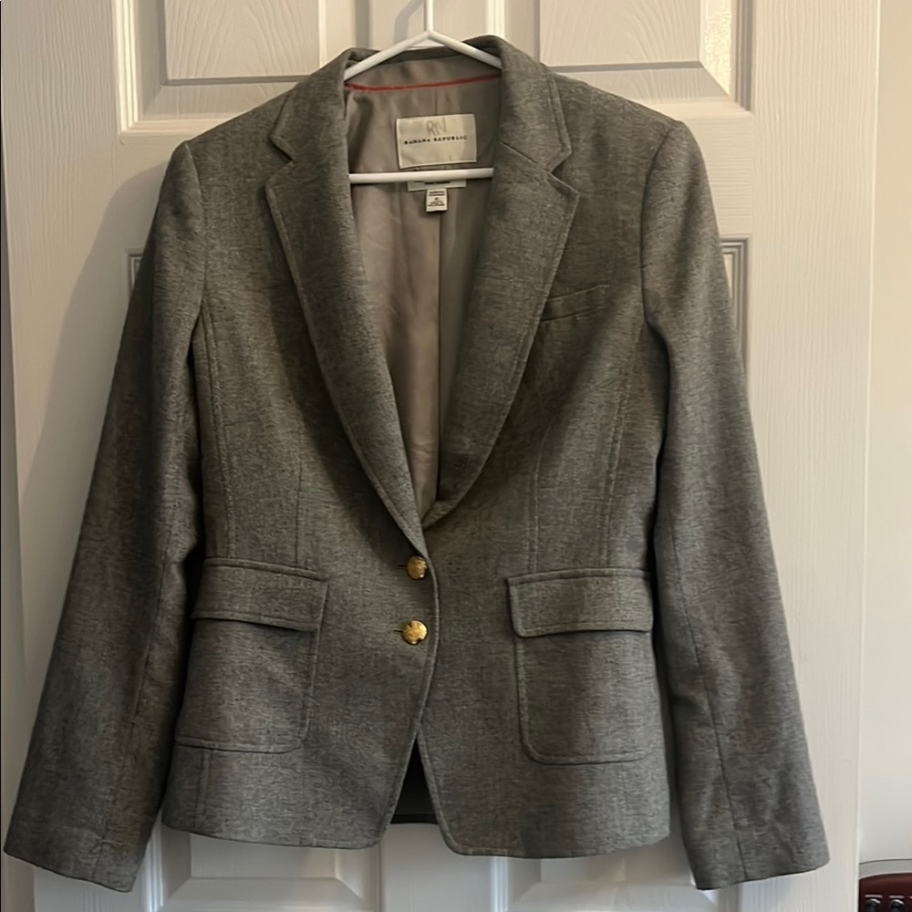 Gray Women's Blazer with Gold Buttons